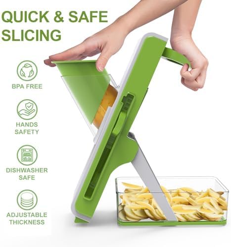 Mandoline Slicer Safe Multifunctional Dicer Adjustable Commercial Slicer Machine Stainless Steel Chopper (White Green) - Image 2
