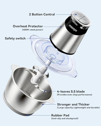 Food Processor Electric Food Chopper with Meat Grinder & Vegetable Chopper - 3 Bowls(8Cup+8Cup+3Cup) with Powerful Copper Motor - Includes 3 Sets of Bi-Level Blades for Fruits/Meat/Nuts - Image 6