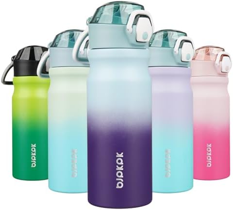BJPKPK 18 oz Water Bottle with Straw & Handle, Insulated Stainless Flask by BJPKPK