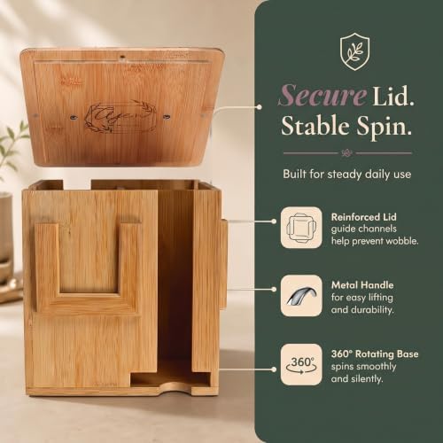Bamboo Tea Bag Organizer & Holder, 240+ Capacity, 4 Slots, No Assembly