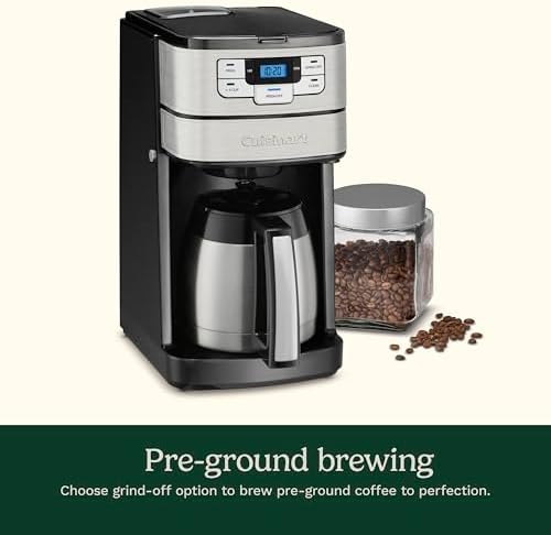 Cuisinart Automatic Grind & Brew 10-Cup Coffee Maker with Blade Grinder, Programmable Coffee Machine Glass Carafe with 1-4 Cup Setting, Brew Pause, Grind-Off Option, DGB-450NAS, Black/Stainless Steel - Image 5