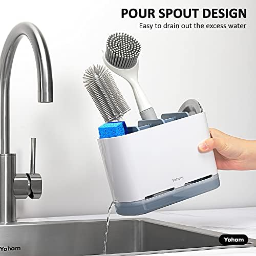 Kitchen Sink Caddy Sink Organiser with Drip Tray Kitchen Sponge Holder Brush Holder with Adjustable Compartments Washing Utensils Organiser Kitchen Sink Utensil Holder