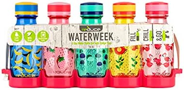 WaterWeek 14 oz Tritan Reusable Water Bottles - Includes 5 Leak Proof Bottles and Fridge Tray - BPA Free and Dishwasher Safe