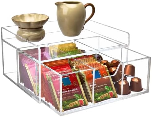 Heavy-Duty Acrylic Tea Station with 6-Compartment Drawer Organizer