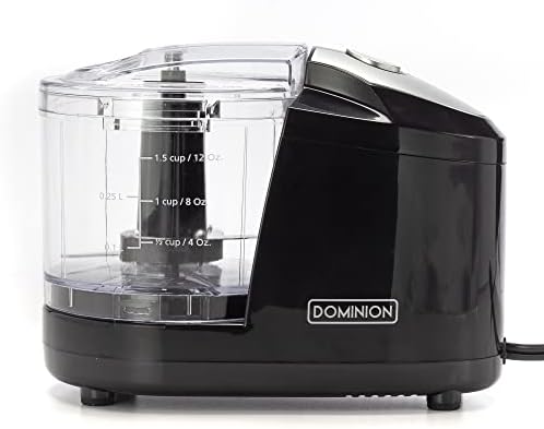 1.5 Cup - Electric Mini Food Chopper - Vegetable & Fruit Cutter - Premium Stainless Steel Blades with Safety Lock Cover - One Step/Touch Button - Non-Skid Rubber Feet - Black