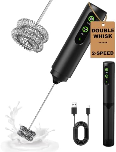 2-Speed Rechargeable Milk Frother Handheld, Black by SOENGLYUN