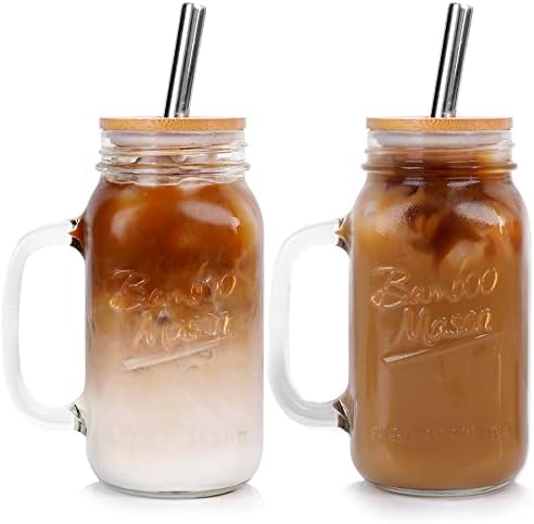 Mason Jar with Lid and Straw, 24 oz Regular Mouth Mason Jars with Handle Drinking Glasses Tumbler Reusable Cups Smoothie Water Bottles for Iced Coffee Classic