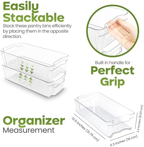 Plastic Stackable Storage Bins for Fridge, 8 Pack, Clear