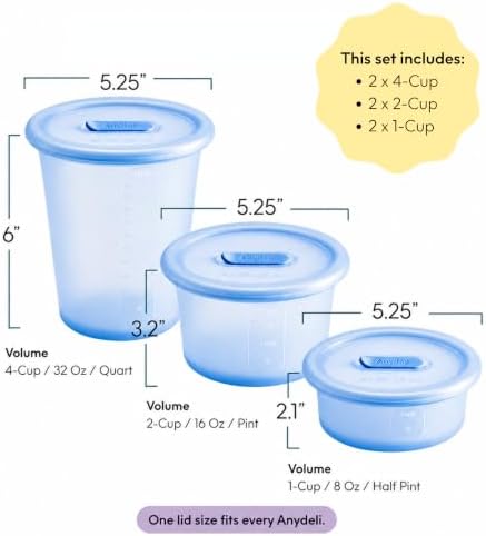 Anydeli Silicone Deli Containers for Meal Prep (Ice, 6 Pack)