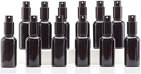 YIZHAO Black Glass Spray Bottles 1oz, with Small Fine Mist Spray, Metal Cap, Refillable for Essential Oil,Travel,Cleaning,Perfume,Aromatherapy,Makeup – 12 Pcs by YizhaoGlassSprayandDropperBottles