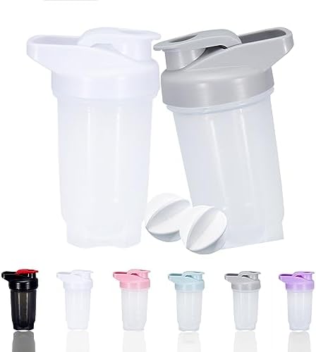 Shaker Bottle Protein Shakes Cup and 10-Ounce/300ML Shaker-Bottle with Whisk Balls, Protein Shaker- Bottles Set, Non-BPA plastic(Grey+White(2PCS)) by GAISHION