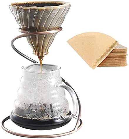 Pour Over Coffee Maker Set - Glass Dripper, Metal Stand, 600ml Heat-Resistant Server, 40 Filters - 4 in 1 for Home or Office (Bronze)