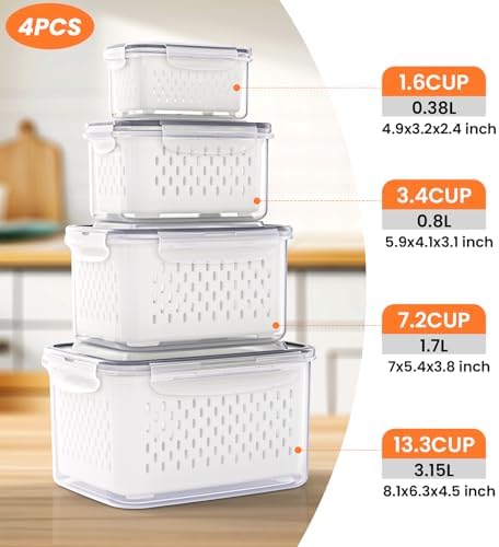 8 Pieces Fruit Storage Containers for Fridge with Lids and Strainer