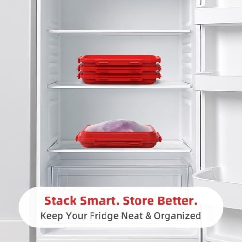 2 Pack Silicone Food Fresh-Keeping Storage Containers with Lid(12 Cups /96 oz) BPA-Free Leakproof Lock Clips Versatile Fridge Storage Containers Space Saving & Expandable Red