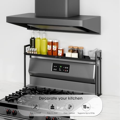 Adjustable Stove Top Shelf, 4-Level Spice Rack, Black