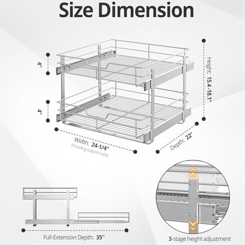 Pull Out Cabinet Organizer,24¼'' Slide Out Kitchen Organizers and Storage