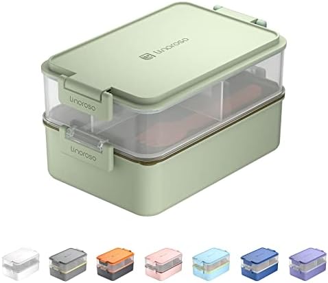 Stackable 2-Tier Adult Bento Box, 4 Compartments - Pale Mint
