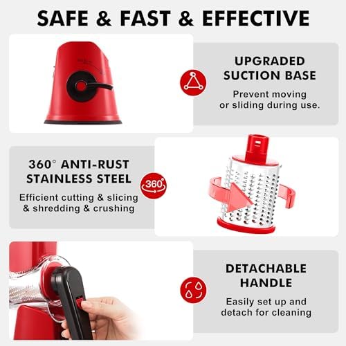GDL Cheese Grater Hand Crank, Rotary Cheese shredder, Vegetable Slicer - Image 6