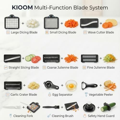 Vegetable Chopper 15 in 1 with Container – Mandoline Slicer, Onion Chopper Dicer, Food Chopper, Cheese Grater & Veggie Slicer for Kitchen Meal Prep | KIOOM - Image 4