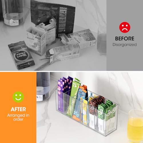 Drink Packet Organizer, Mountable Water Packet Organization Holder with Adhesive & Magnetic Sticker, Pantry Organizers Kitchen Storage for Countertop Table Fridge Cabinet