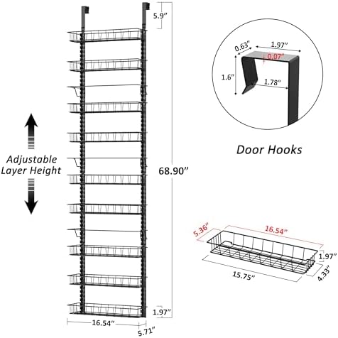 9 Tier Over Door Pantry Organizer, 2-in-1 Adjustable Spice Rack