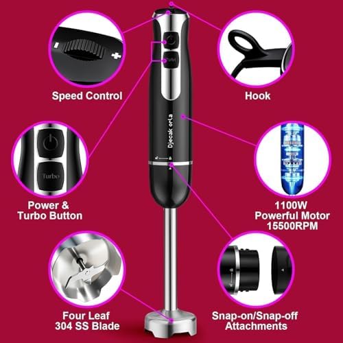 1100W 5-in-1 Immersion Handheld Blender Black - Image 3
