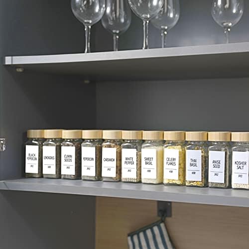 24-Pack Empty Glass Spice Jars with Labels, 4 oz, Bamboo Lids