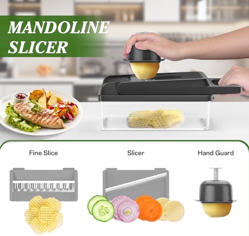 HomeHacks Veggie Chopper Vegetable Cutter, 12 in 1 Kitchen Gadget, Grey - Image 4