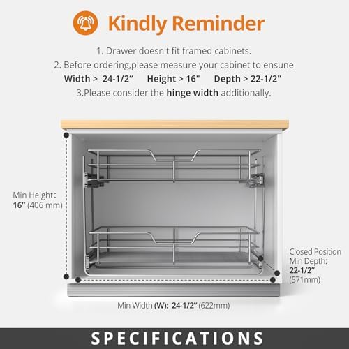 Pull Out Cabinet Organizer,24¼'' Slide Out Kitchen Organizers and Storage