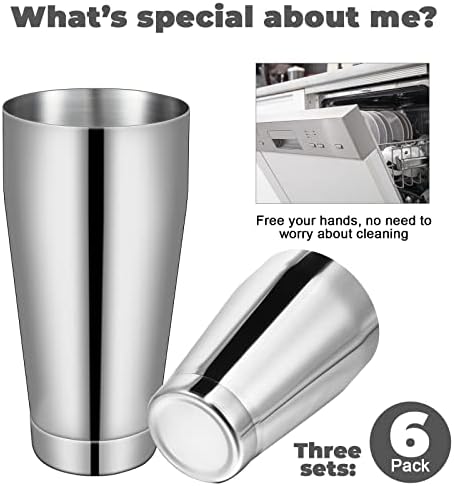 6 Pcs Shakers Bartending Boston Cocktail Shaker, Silver