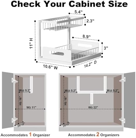 Under Sink Organizer, L-Shaped 2 Tier Pull Out Cabinet Organizer