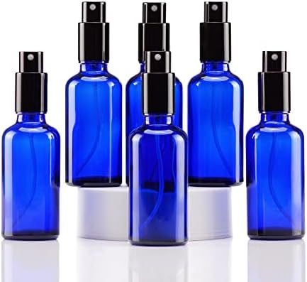 YIZHAO Blue Glass Spray Bottles 2oz, with Small Fine Mist Spray, Metal Cap, Refillable for Essential Oil,Travel,Cleaning,Perfume,Aromatherapy,Makeup – 6 Pcs by YizhaoGlassSprayandDropperBottles