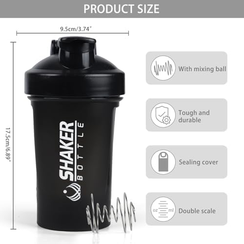 400ml Protein Shaker Bottle,Gym Small Shakes Cup with Mixing Ball - Image 2