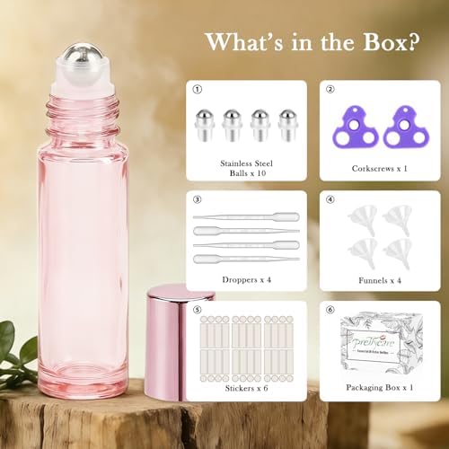 PrettyCare 24 Pack, 10 ml Essential Oil Roller Bottles with Stainless Steel Roller Ball - Refillable Leak-proof Empty Thick Pink Glass Roll on Bottles with Pink Caps for Travel, Perfume - Image 2