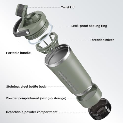 PROCHAIN Insulated Stainless Steel Protein Shaker Bottle, 20oz Metal Mixer - Image 2