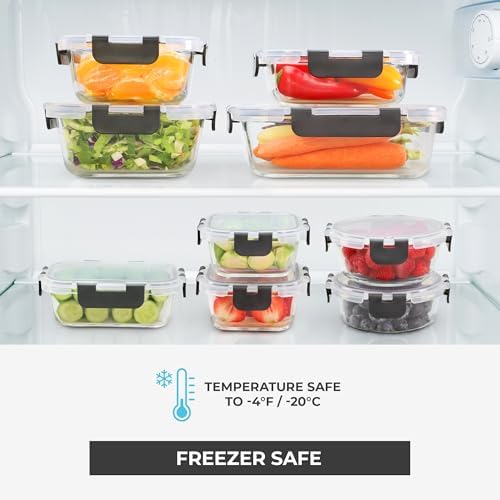 Glass Storage Containers with Lids, 24 Pieces, 12 Containers with 12 Lids, Glass Meal Prep Container for Lunch, Food Storage Containers, Leak Proof, Freezer Safe, Gray