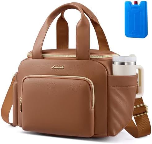 Insulated Lunch Bag for Women, PU leather Lunch Box with Shoulder Strap, Wide Opening Adult Large Lunch bags for Work Picnic Beach Family Camping Outdoor Teacher