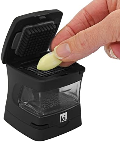 Garlic-A-Peel Garlic Press, Crusher, Cutter, Mincer, and Storage Container - Includes Silicone Garlic Peeler - Easy to Clean - Stainless Steel Blades – (Black), standard - Image 7