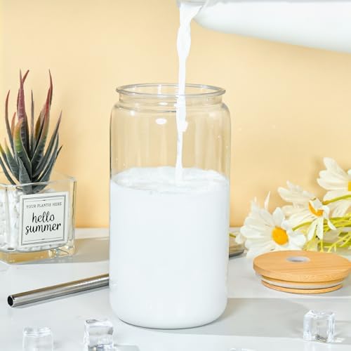 16oz Acrylic Mason Jar Cups, Clear Cups with Bamboo Lids and Straws, Iced Coffee Cup Drinking Glass Tumbler for Whiskey, Soda, Tea, Juice, Gift, 6pcs