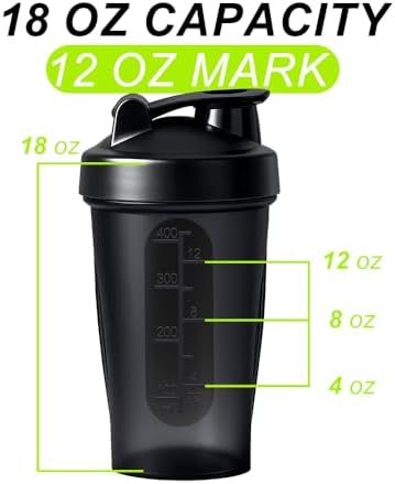 [ 2 Pack 400 ml / 12 OZ Protein Shaker Bottles for Protein Mixes, 2 x Whisk Ball | Shaker Cups for Protein Shakes | BPA Free, 100% Leak Proof, No Smell | Small Shake Bottle (B) Black/Black - Image 4