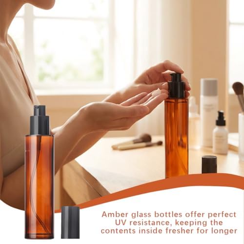 2 PCS 100/3.4oz Amber Glass Travel Bottles with Black Pump, Leakproof Lotion Dispenser for Essential Oil, Cream, Shampoo, Body Wash & Travel Toiletries - Image 5