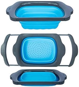 Blue XL Collapsible Silicone Over Sink Colander – 6 Quart