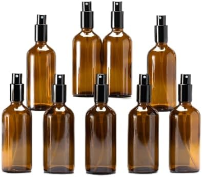 YIZHAO Amber Glass Spray Bottles 4oz, with Small Fine Mist Spray, Metal Cap, Refillable for Essential Oil,Travel,Cleaning,Perfume,Aromatherapy,Makeup – 9 Pcs by YizhaoGlassSprayandDropperBottles