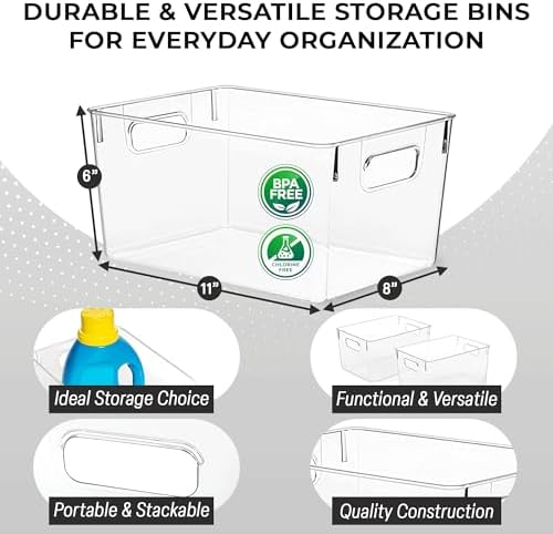 Clear Plastic Storage Bins – Pantry Organizers & Storage Containers, Cabinet Organizer - Home Organization Must Haves for Kitchen, Laundry Room, Office, Closet, Garage & Freezer