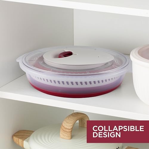 Collapsible Salad Spinner - 4 QT Space Saving Lettuce Dryer with Folding Collapsible Colander Great for Washing and Drying Fruit and Vegetables (Rose)
