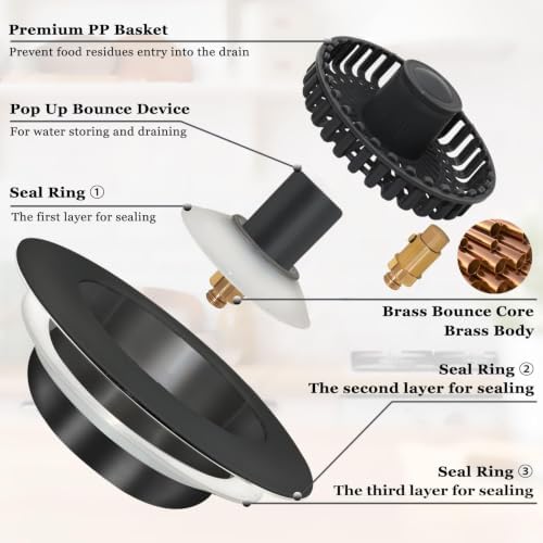 3 in 1 Kitchen Sink Stopper, Pop Up Kitchen Sink Drain Strainer