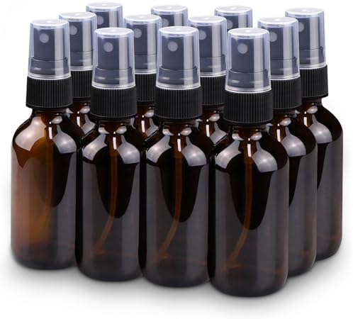 Wedama Spray Bottle, 2 oz Fine Mist Glass Spray Bottle, Little Refillable Liquid Containers for Watering Flowers Cleaning (12 Pack, Amber) by Wedama