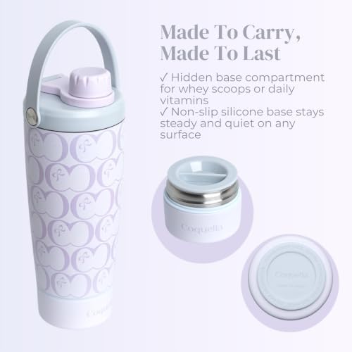 Elanelle 20oz Insulated Stainless Steel Shaker Bottle with Storage Base, Strainer Lid Protein Shaker Cup for Gym, Ball-Free Quiet Mixing, Carry Handle, BPA-Free, Purple (C' Lilac) - Image 3
