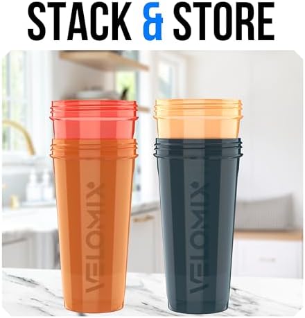 VELOMIX 4 Pack 28oz Protein Shaker Bottle for Protein Mixes, Amber Drift - Image 6