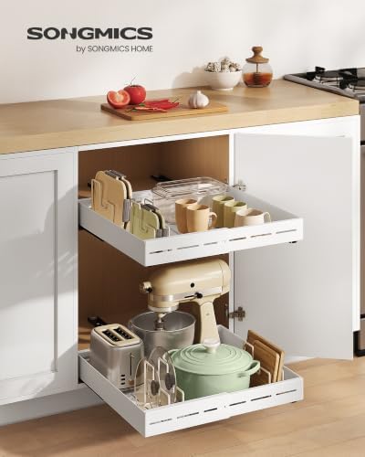 2 Pack Expandable Pull Out Cabinet Organizer 21"Deep 3 Rail Slide